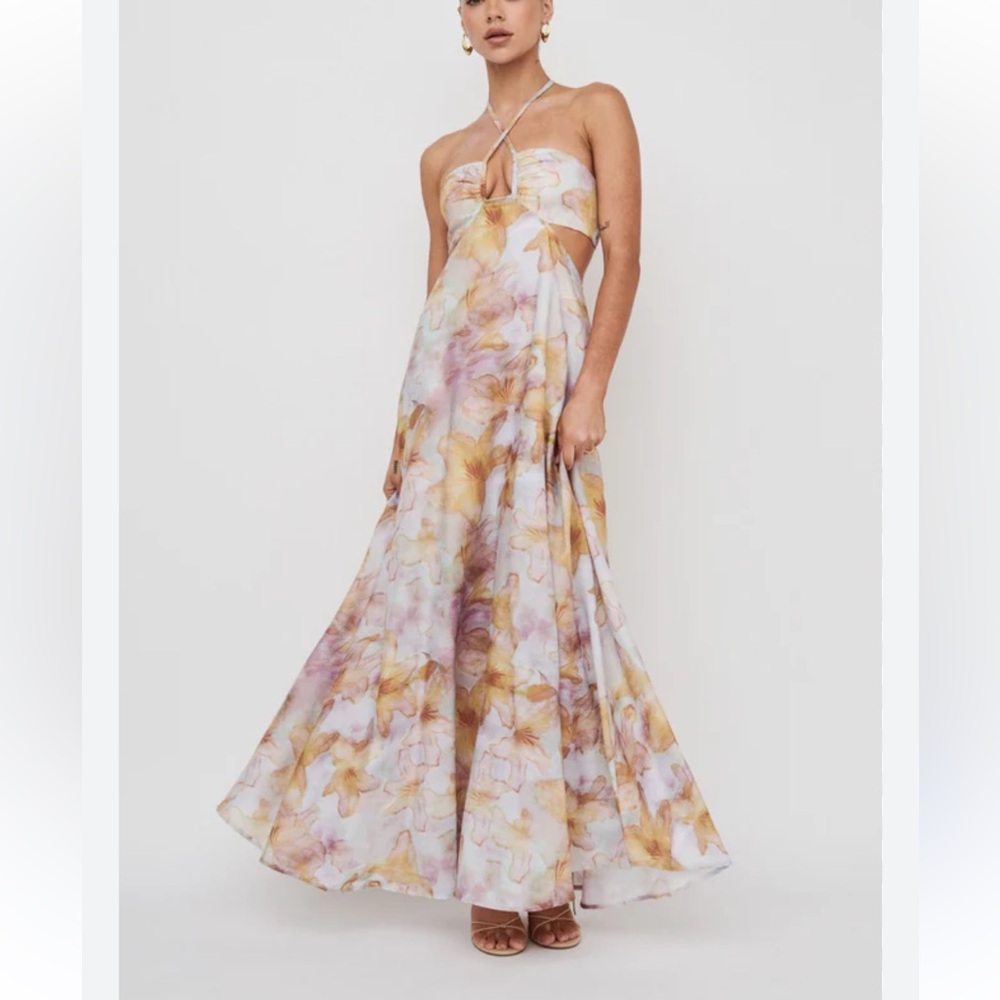 Stunning Floral Water Color like Halter Cut Out Dress